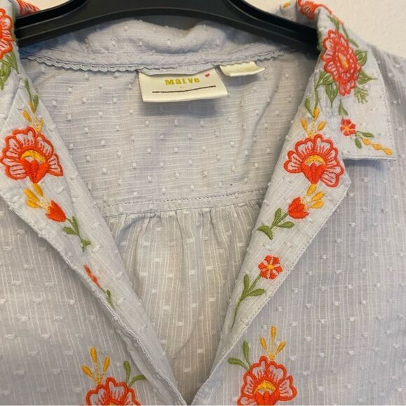 Anthropologie Maeve blue orange Floral embroidery Christie Buttondown blouse 2 - Picture 3 of 12